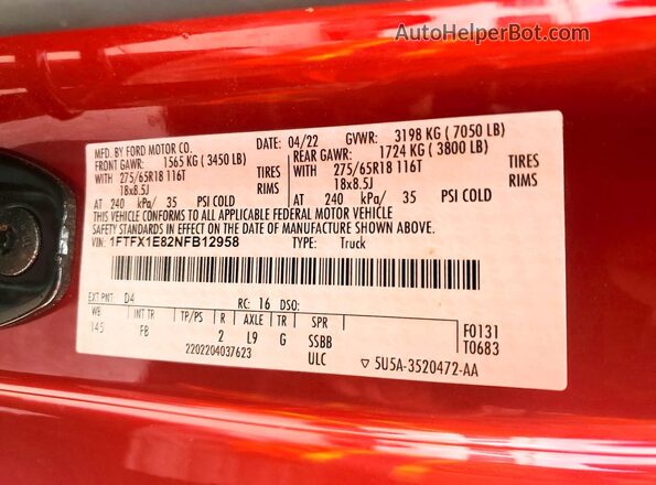1FTFX1E82NFB12958 2022 FORD F150 Burgundy Engine compartment view