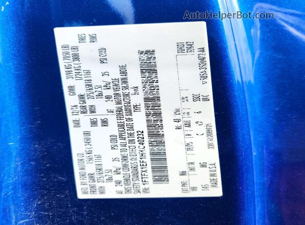 1FTFX1EF1HKC40232 2017 FORD F150 Blue VIN კოდის სტიკერის ხედი