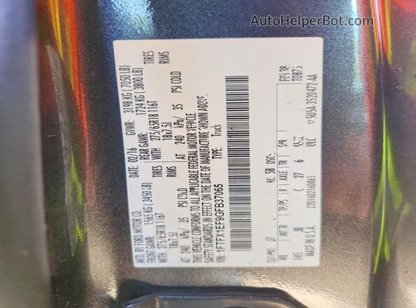 1FTFX1EF9GFB37065 2016 FORD F150 Charcoal Vista de la etiqueta del VIN