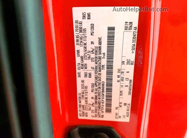 1FTFX1EFXGFB66963 2016 FORD F150 Red Vista del compartimento del motor