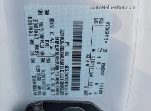 1FTFX1EG2JKC72315 2018 FORD F150 White Widok komory silnika
