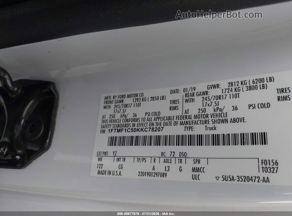 1FTMF1C50KKC78207 2019 FORD F150 White Вид підкапотного простору