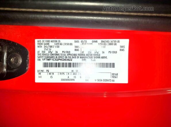 1FTMF1C52PKD83922 2023 FORD F150 Red Engine compartment view