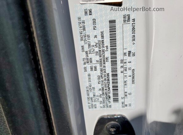 1FTMF1C54PKE86596 2023 FORD F150 White VIN sticker view