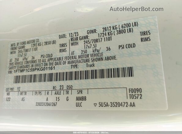 1FTMF1C59PKG01161 2023 FORD F150 White Շարժիչի բաժամունքի տեսք