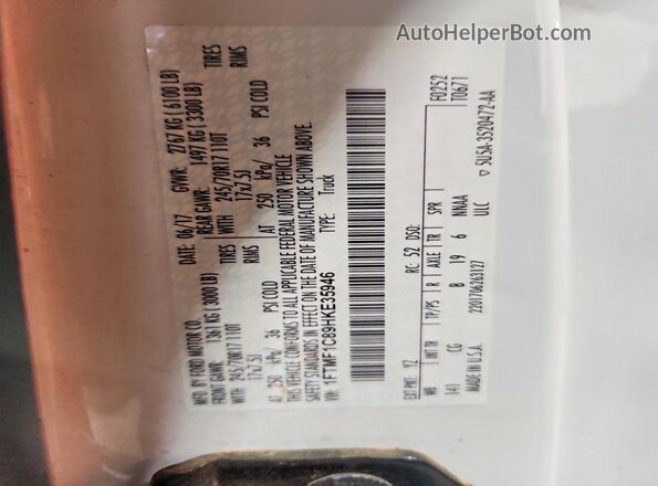 1FTMF1C89HKE35946 2017 FORD F150 White VIN sticker view