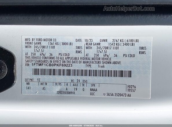 1FTMF1CB0PKF69223 2023 FORD F150 White Vista del compartimento del motor