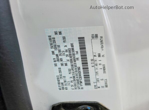 1FTMF1CB3KKE67892 2019 FORD F150 White ძრავის განყოფილების ხედი