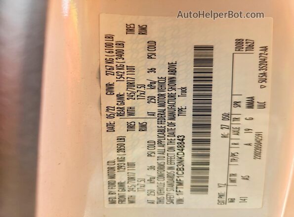 1FTMF1CB3NKD48843 2022 FORD F150 White Вид підкапотного простору