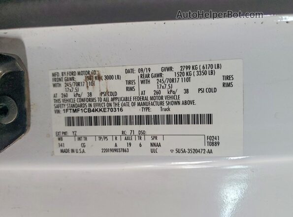 1FTMF1CB4KKE70316 2019 FORD F150 White Engine compartment view