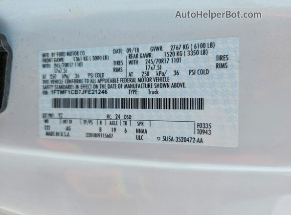 1FTMF1CB7JFE21246 2018 FORD F150 White Widok komory silnika