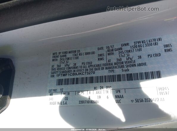 1FTMF1CB9JKC73270 2018 FORD F150 White Widok komory silnika