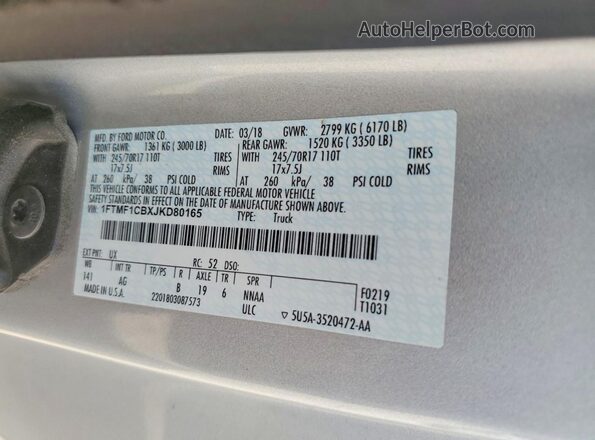 1FTMF1CBXJKD80165 2018 FORD F150 White ძრავის განყოფილების ხედი