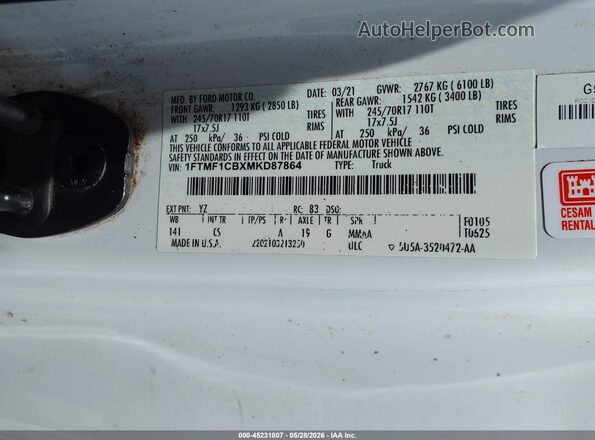 1FTMF1CBXMKD87864 2021 FORD F150 White Engine compartment view