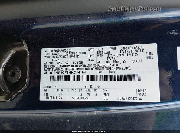 1FTMF1CF3HKC14194 2017 FORD F150 Blue Engine compartment view