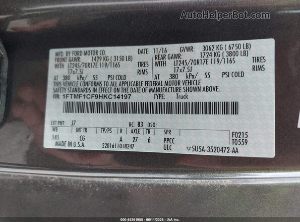 1FTMF1CF9HKC14197 2017 FORD F150 Gray Вид підкапотного простору