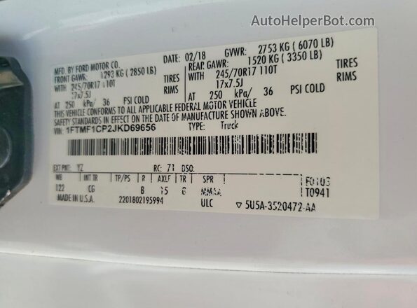 1FTMF1CP2JKD69656 2018 FORD F150 White Շարժիչի բաժամունքի տեսք