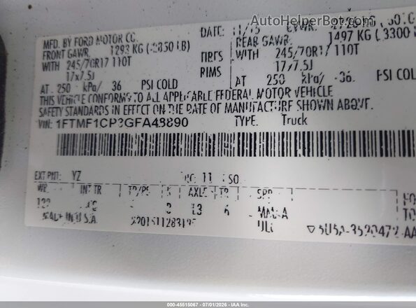 1FTMF1CP3GFA48890 2016 FORD F150 White Engine compartment view