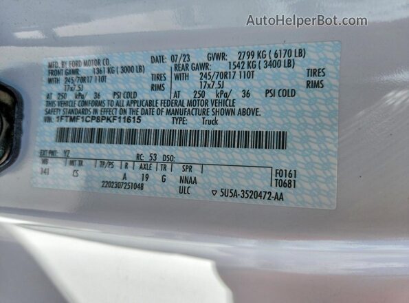 1FTMF1CP8PKF11615 2023 FORD F150 Белый Вид наклейки с VIN-кодом