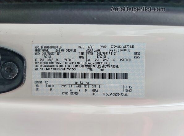 1FTMF1CP8PKF75153 2023 FORD F150 White Շարժիչի բաժամունքի տեսք