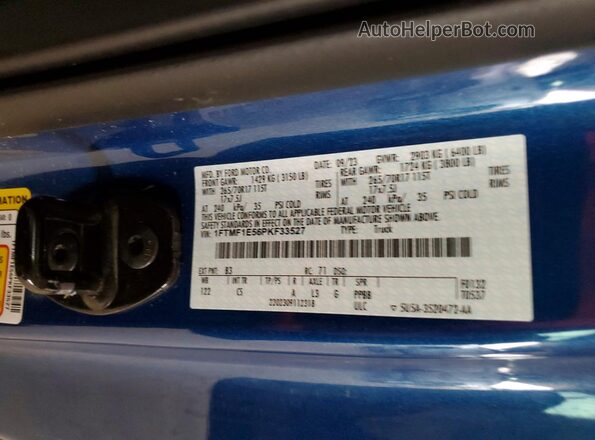 1FTMF1E56PKF33527 2023 FORD F150 Blue Vista del compartimento del motor