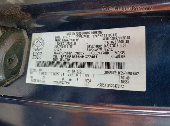 1FTMF1E86HKC77451 2017 FORD F150 Blue Engine compartment view