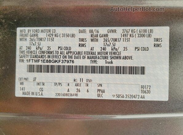 1FTMF1E88GKF37976 2016 FORD F150 Gray Widok komory silnika