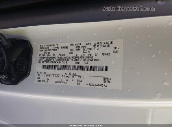 1FTMF1EB0KKE47435 2019 FORD F150 Белый Вид подкапотного пространства