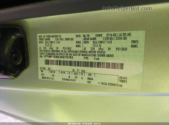 1FTMF1EB5JKE76783 2018 FORD F150 Silver Widok komory silnika