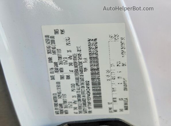 1FTMF1EP4GKD41802 2016 FORD F150 White Widok komory silnika