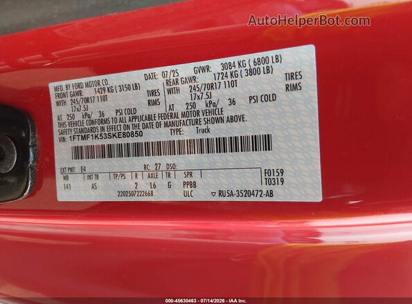 1FTMF1K53SKE80850 2025 FORD F150 Красный Вид подкапотного пространства