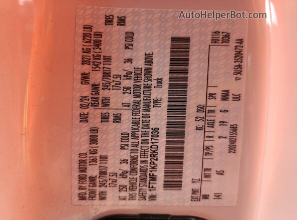 1FTMF1KP2RKD17036 2024 FORD F150 White Vista del compartimento del motor