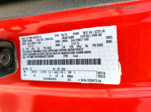 1FTMF1KP5RKE72650 2024 FORD F150 Red Շարժիչի բաժամունքի տեսք