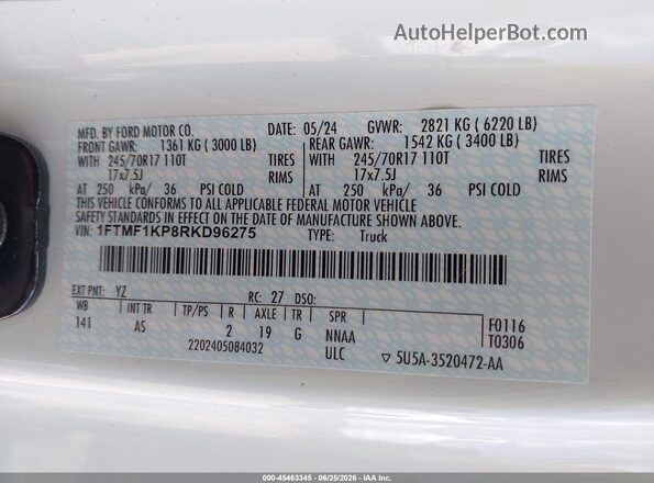 1FTMF1KP8RKD96275 2024 FORD F150 White Engine compartment view
