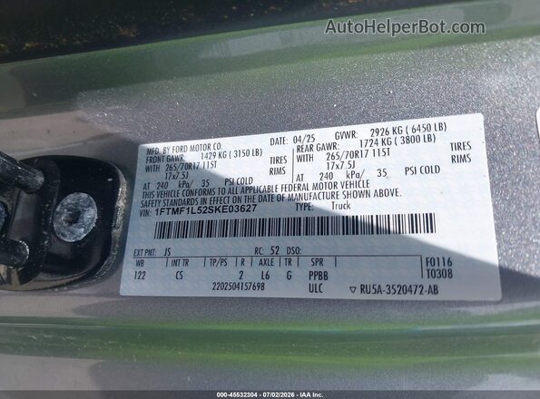 1FTMF1L52SKE03627 2025 FORD F150 Серебряный Вид подкапотного пространства