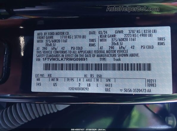 1FTVW3LK7RWG09891 2024 FORD F-150 LIGHTNING Dark Blue Vista del compartimento del motor