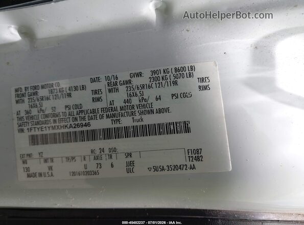 1FTYE1YMXHKA26946 2017 FORD TRANSIT-150 White Engine compartment view