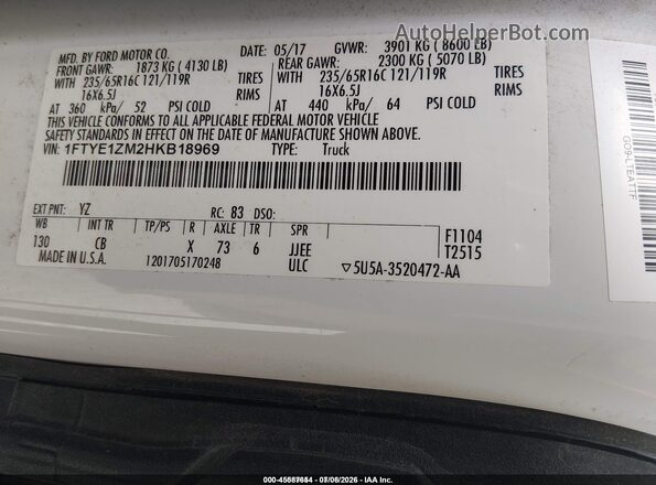 1FTYE1ZM2HKB18969 2017 FORD TRANSIT-150 White Вид підкапотного простору
