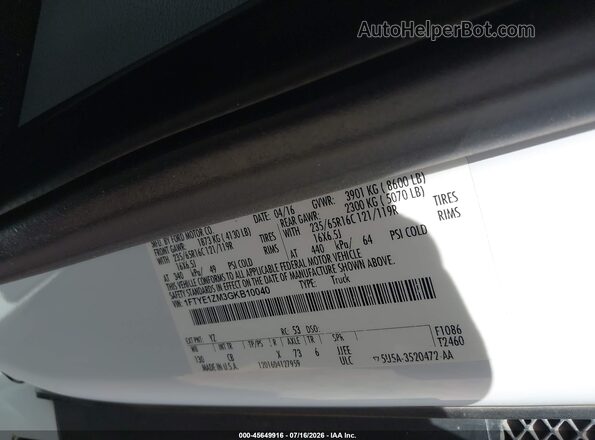 1FTYE1ZM3GKB10040 2016 FORD TRANSIT-150 White Вид підкапотного простору