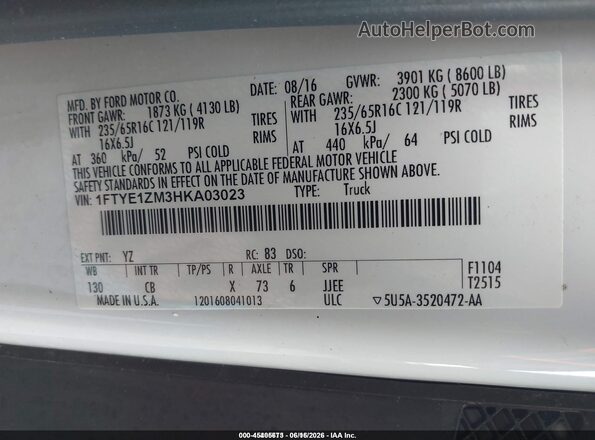 1FTYE1ZM3HKA03023 2017 FORD TRANSIT-150 White Widok komory silnika