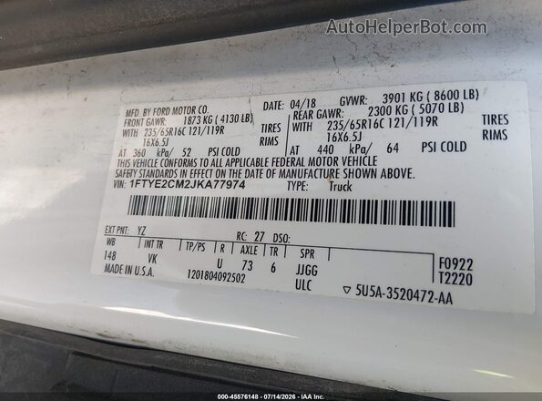 1FTYE2CM2JKA77974 2018 FORD TRANSIT-150 White Widok komory silnika