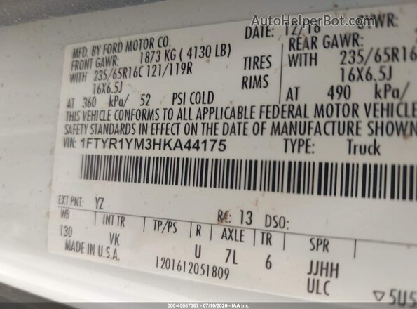 1FTYR1YM3HKA44175 2017 FORD TRANSIT-250 Белый Вид подкапотного пространства