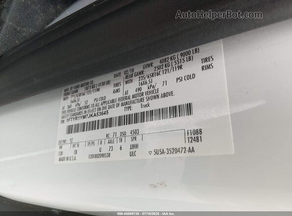 1FTYR1YM7JKA53645 2018 FORD TRANSIT-250 White Vista del compartimento del motor
