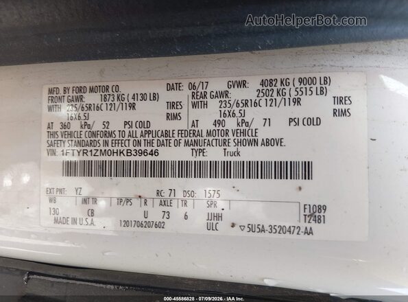1FTYR1ZM0HKB39646 2017 FORD TRANSIT-250 White Вид підкапотного простору