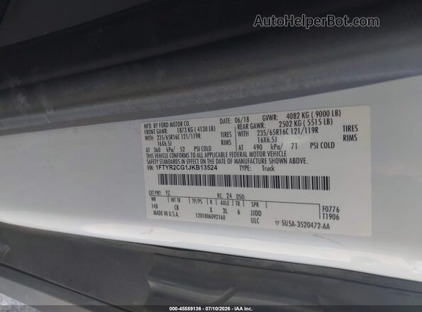 1FTYR2CG1JKB13524 2018 FORD TRANSIT-250 White Вид підкапотного простору
