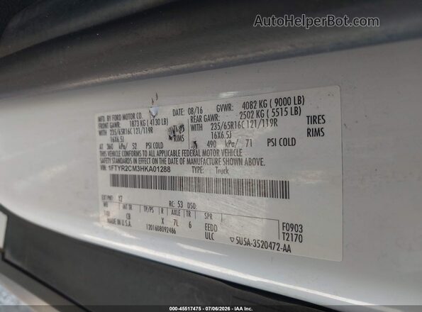 1FTYR2CM3HKA01288 2017 FORD TRANSIT-250 Yellow Vista del compartimento del motor