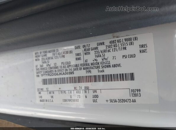 1FTYR2DG6JKA06595 2018 FORD TRANSIT-250 White Engine compartment view