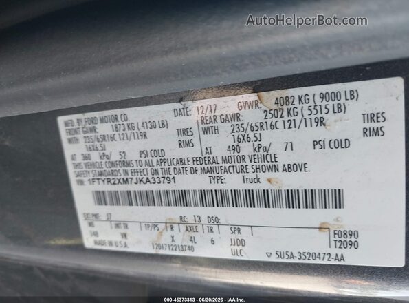 1FTYR2XM7JKA33791 2018 FORD TRANSIT-250 Gray Շարժիչի բաժամունքի տեսք