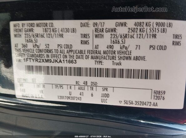 1FTYR2XM9JKA11663 2018 FORD TRANSIT-250 Black Engine compartment view