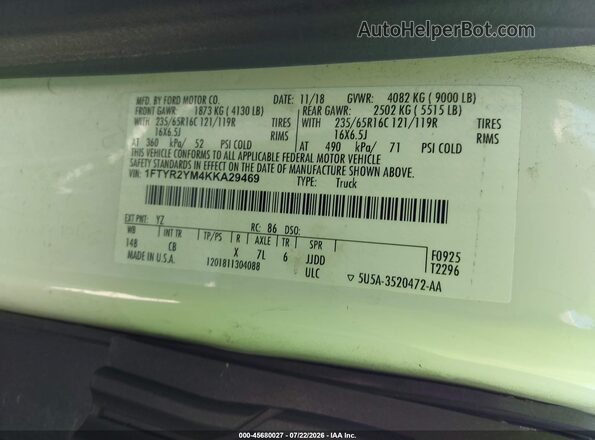 1FTYR2YM4KKA29469 2019 FORD TRANSIT-250 White Engine compartment view